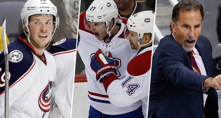 Alex Galchenyuk (centre photo, left) leads the charge for the Habs against the Blue Jackets tonight. Columbus's hotshot Ryan Johansen, left, and new coach, John Tortorella, right, will be tested. (Associated Press)