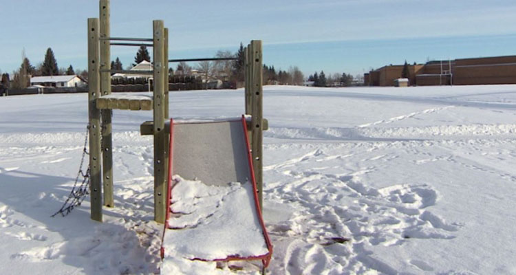 The nearly 20-year-old play structure in W.J.L. Harvey Park in the Silverwood Heights neighbourhood is one of the few playgrounds slated for a government-funded upgrade. (Matthew Garand/CBC)