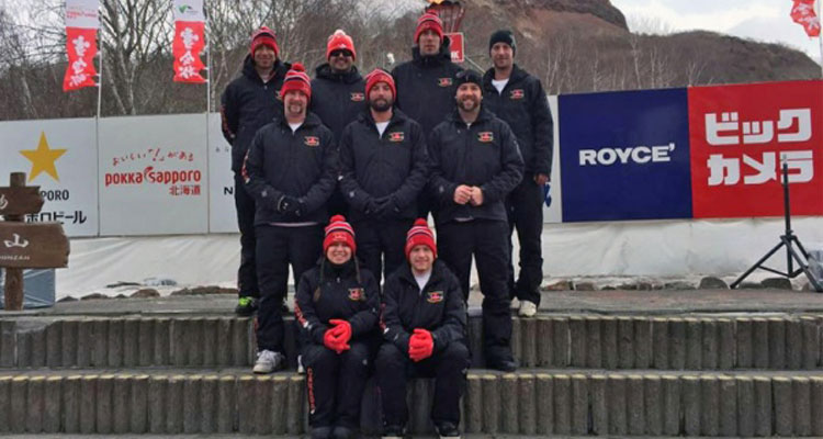 he Canadian Snowbattlers pose for a photo in Japan. 