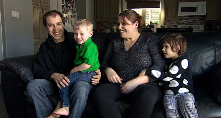 The Engebretsen family of Lloydminster, Alta., keeps smiling despite enduring a tough year and a half since the price of oil began to plummet. (Colin Hall/CBC)