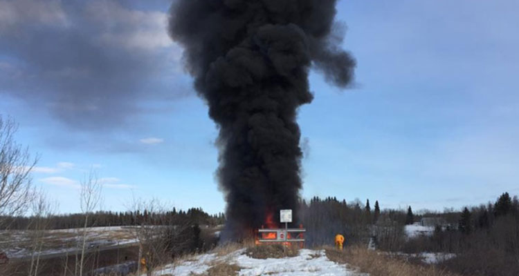 The smoke could be seen from the spot where the railway tracks were torn up a few years ago. (Bryce Christianson/Facebook)