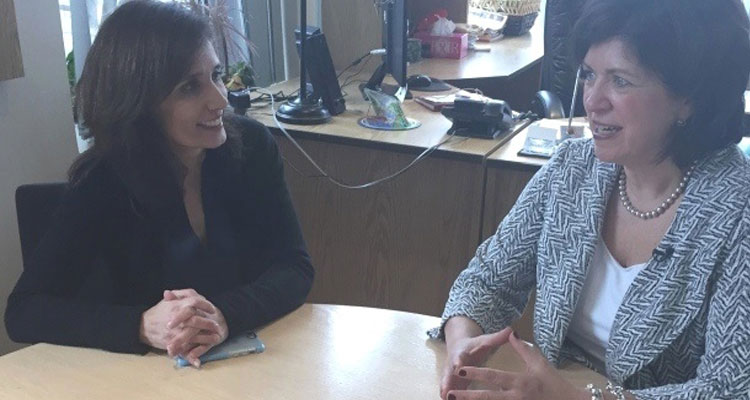 CNN reporter Paula Newton (left) interviewed Mary Tulle, CEO of Destination Cape Breton for the CNN TV story. (Destination Cape Breton)
