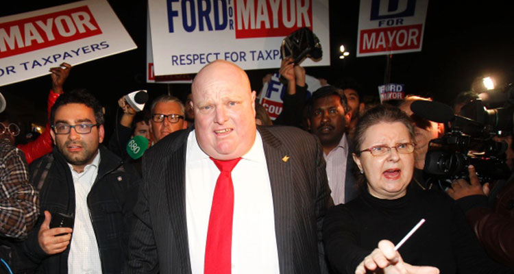 Rob Ford leaves the hall upon speaking to supporters after being elected as a councillor in the municipal election in Toronto on Oct. 27, 2014. (Fred Thornhill/Reuters)